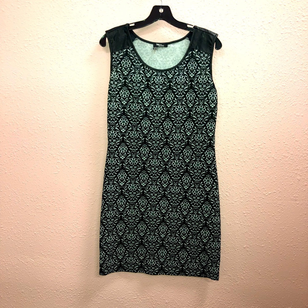 IVY BEAU sleeveless dress flower print leather shoulders (faux) black an…